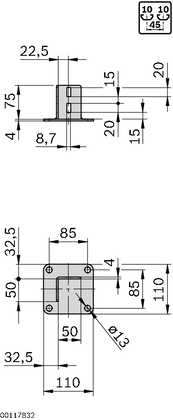 Base plate 45x45, steel (pied)